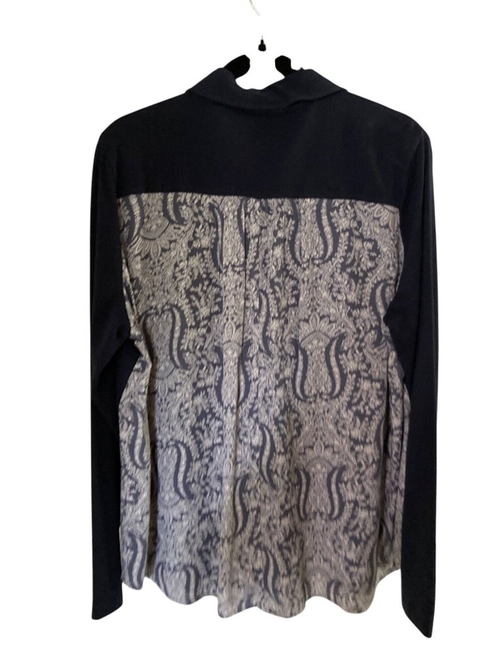 Doe and Rae Collared Solid Front  Printed Rear Blouse 1XL  EUC